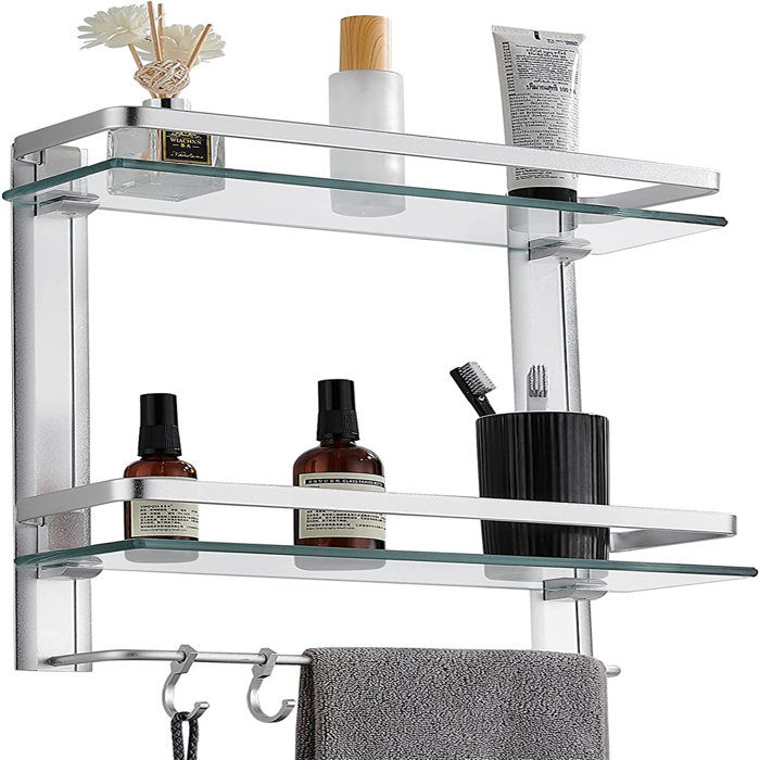 Rebrilliant Piece Glass Floating Shelf With Towel Bar Wayfair